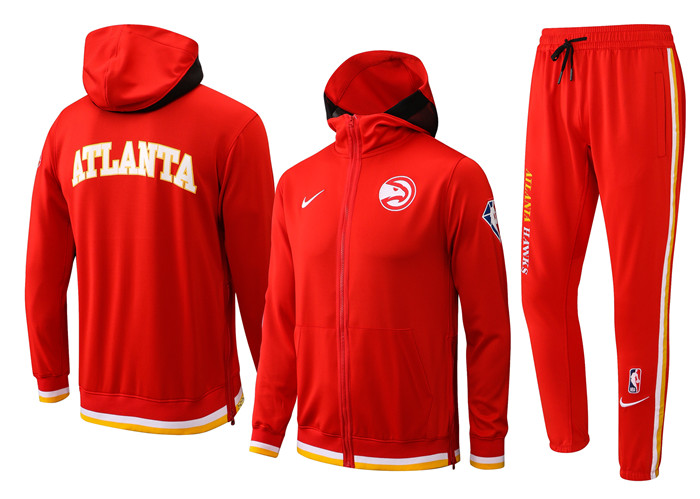 Men's Atlanta Hawks 75th Anniversary Red Performance Showtime Full-Zip Hoodie Jacket And Pants Suit